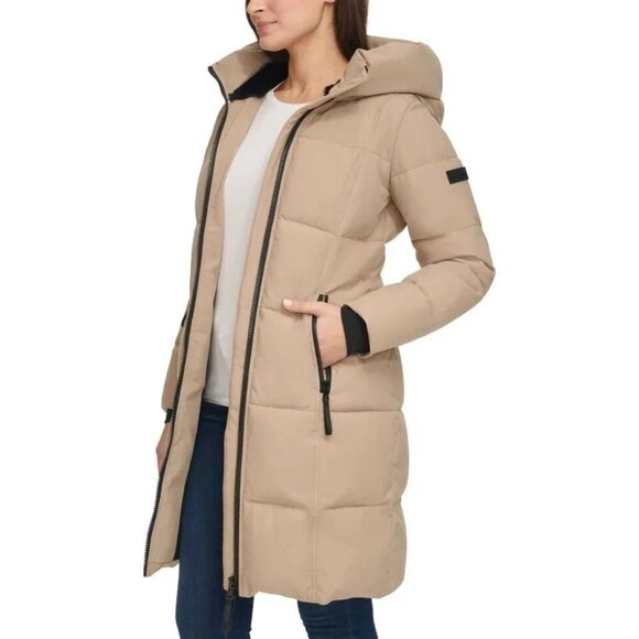 NEW Calvin Klein Women's XL Hooded Puffer Coat Tan Faux Fur Lining - Picture 3 of 15